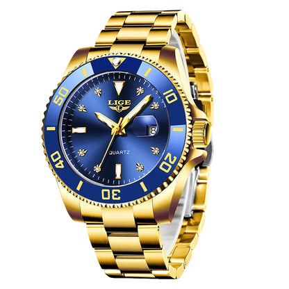 Relojes de moda LIGE para hombre, de lujo, luminosos, con calendario, para negocios, resistentes al agua, cronógrafo, de acero inoxidable, de cuarzo.