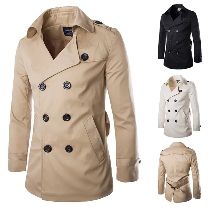 2025 England Style Men's Trench Coat Fashion Cotton Double-breasted Mid-leng Jackets Boutique Windproof Coats Business Gentleman