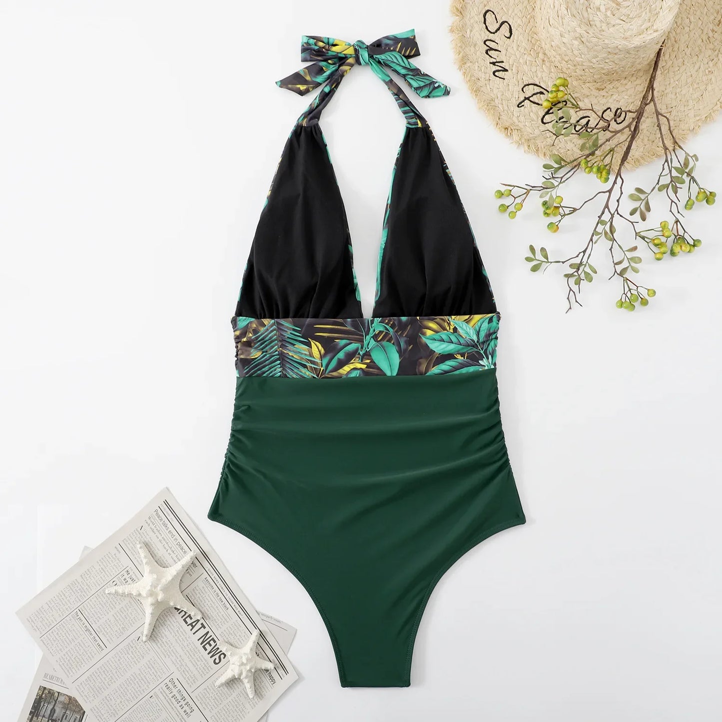 Traje de baño enterizo estampado de moda para mujer, bikini sexy, ropa de playa para damas, traje de baño con espalda descubierta y cordones.