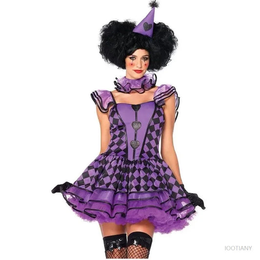 Halloween Carnival Performance Funny Naughty Purple Clown Costume Circus Horror Ghost Role Play Costume