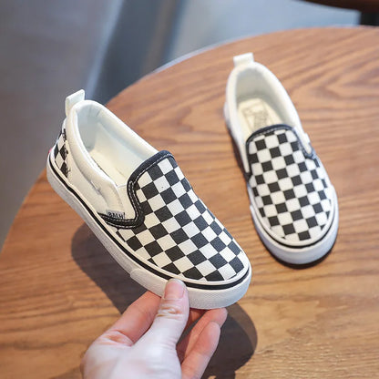 Zapatos para niños con estribo de un solo pie, zapatos de lona para niños, zapatos de verano para niños, zapatos con placa a cuadros, zapatos de tela para niñas pequeñas.