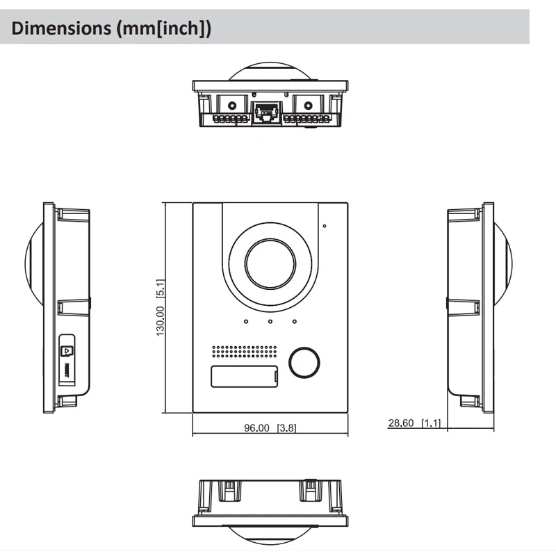 Portero automático Dahua VTO2202F-P S3 de 2 hilos con IP, cámara ojo de pez de 160° a color de 2 MP, 2 idiomas, H.265, multilingüe, con altavoz integrado y timbre.