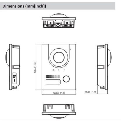 Portero automático Dahua VTO2202F-P S3 de 2 hilos con IP, cámara ojo de pez de 160° a color de 2 MP, 2 idiomas, H.265, multilingüe, con altavoz integrado y timbre.