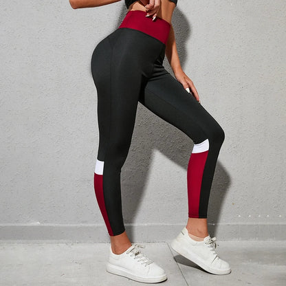 Leggings de yoga de cintura alta con bloques de color para mujer, leggings de entrenamiento con control de abdomen para mujer