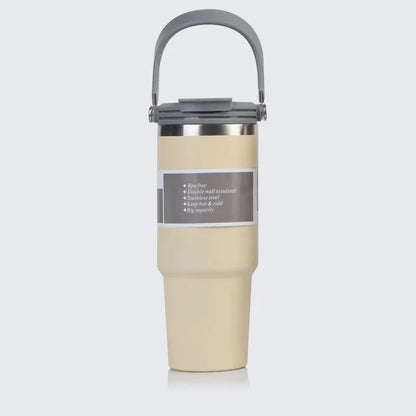 Vaso portátil de acero inoxidable de 30 oz con aislamiento para coche, con pajita y doble pajita para bebidas frías, ideal para usar en el vehículo.