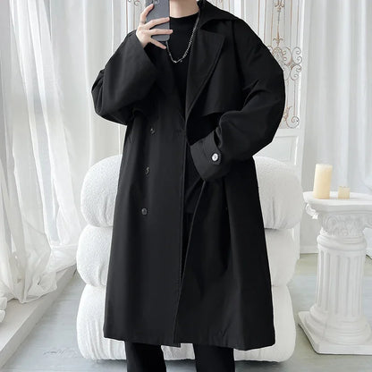 Gabardina de hombre, corte ajustado, cruzada, con cinturón, cortavientos, solapa, chaqueta larga, informal, impermeable, tallas M-5XL