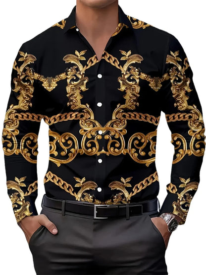 Camisa de manga larga informal y moderna para hombre, transpirable, con degradado y cuello.