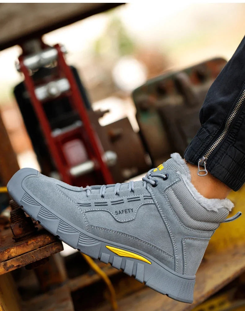 Calzado de seguridad para hombre, zapatos de trabajo con puntera de acero, color gris, anti-aplastamiento, anti-perforación, alta calidad, tallas 38-45, bota de trabajo indestructible para hombre.