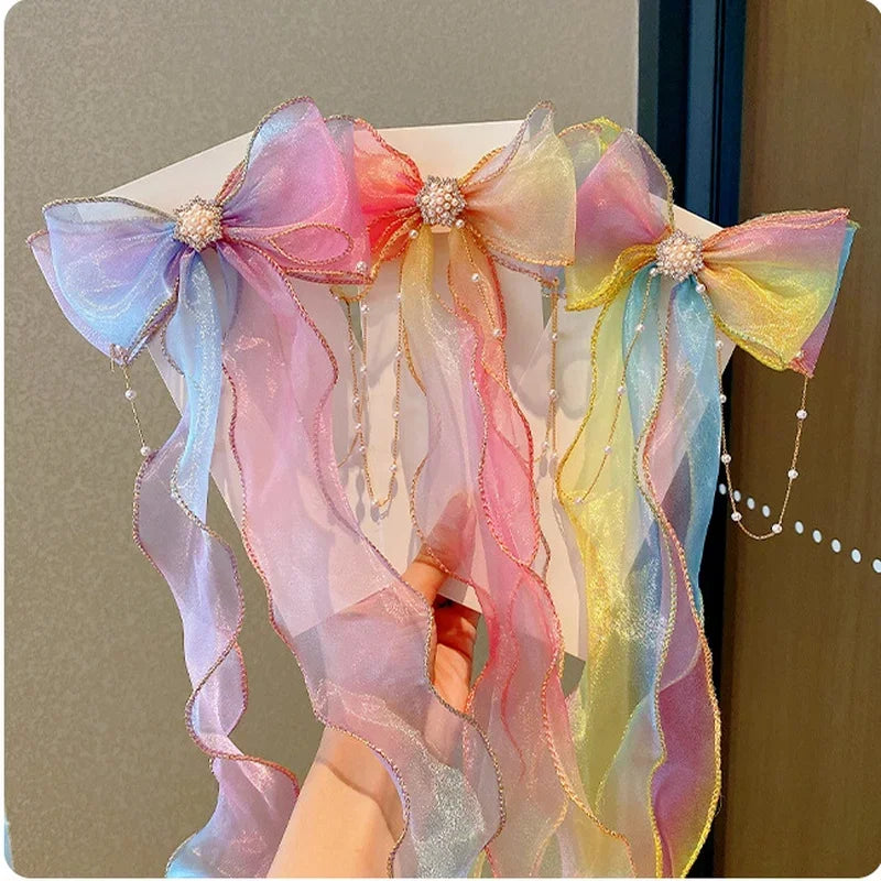 Accesorios para el cabello de moda para niñas, lindas y coloridas horquillas con lazo de gasa, pinzas para el cabello para niñas, accesorios para el cabello, horquillas.