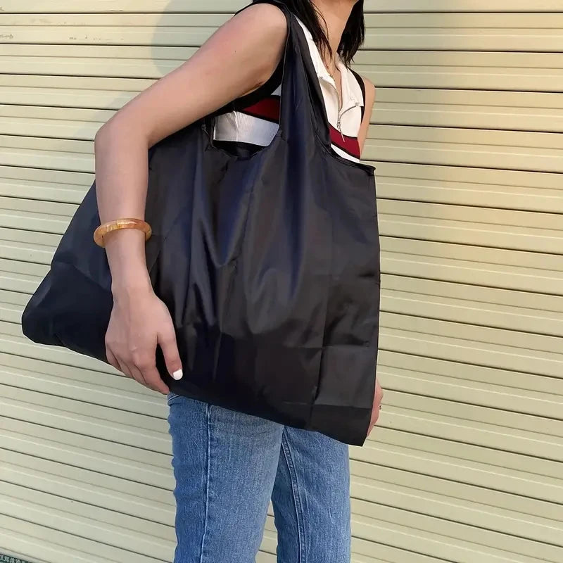 Bolsa de supermercado plegable, portátil y de gran capacidad, respetuosa con el medio ambiente, para guardar alimentos y llevar al hombro, impermeable.