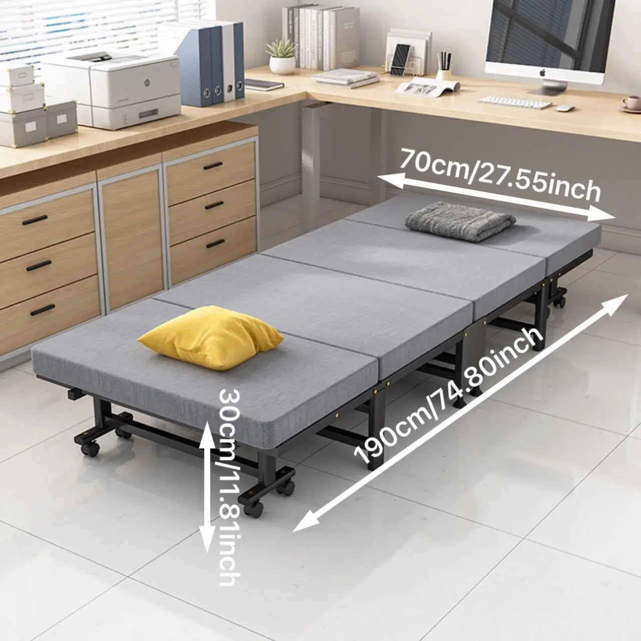Cama individual plegable de lujo de tablero duro engrosado con un 60 % de descuento. Cama sencilla para la oficina, el almuerzo o la hora del almuerzo.