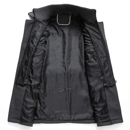 Thickening Warm Wool Coat High Quality Design Wool Coats Men's Wool Blend Winter Double Collar Wool Blend Men Solid Color