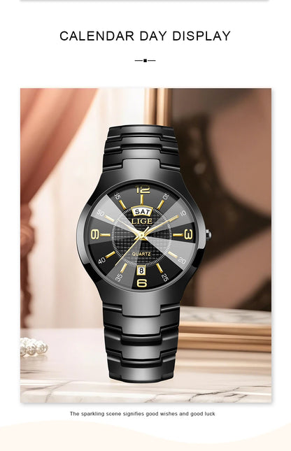 Reloj de cuarzo de cerámica de moda LIGE para mujer, reloj deportivo informal con fecha semanal, reloj creativo de acero resistente al agua para mujer