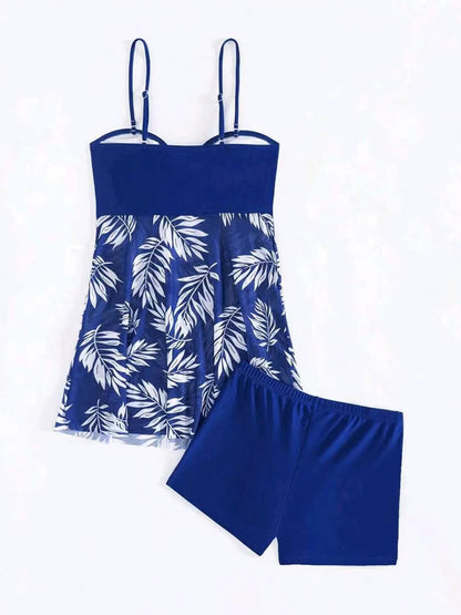 2025 Vestido corto tankini con pantalones cortos traje de baño para mujer traje de baño femenino acolchado estampado traje de baño natación ropa de playa verano
