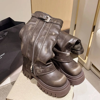 Botas de media caña para mujer de la marca Desinger Knight, con plataforma de tacón alto grueso, estilo punk, estilo motociclista, estilo gótico, para la calle.