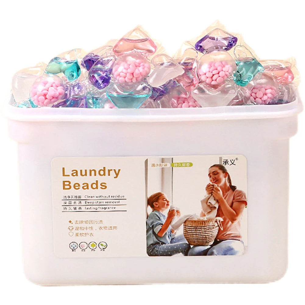 Caja de jabón detergente para ropa 50 unidades, 5 en 1, perlas de fragancia para ropa, artículos de primera necesidad para apartamentos y dormitorios universitarios.