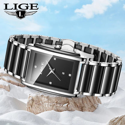 Relojes de mujer LIGE de lujo, elegantes relojes de pulsera de cuarzo de cerámica, impermeables, con fecha, a la moda, regalo para damas, Relojs Mujer + Caja