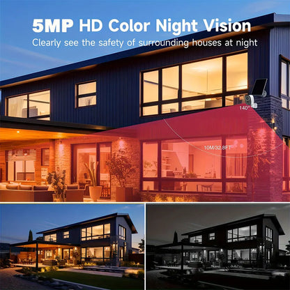 Cámara de seguridad exterior inalámbrica Tuya de 5 MP con WiFi y energía solar, batería de bajo consumo, sensor PIR de presencia, cámara IP de vigilancia a color para visión nocturna