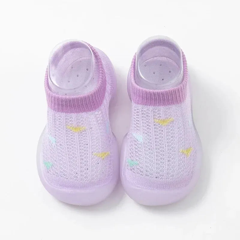Zapatos para caminar para niños, zapatos de bebé, calcetines para bebé, zapatos antideslizantes para interiores, suela suave, superficie de malla, sandalias finas, pedal de un pie