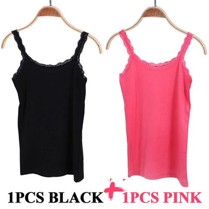 Camisola sexy de algodón suave para mujer, sin mangas, de encaje, ajustada, informal, corta, con encanto, ideal como regalo