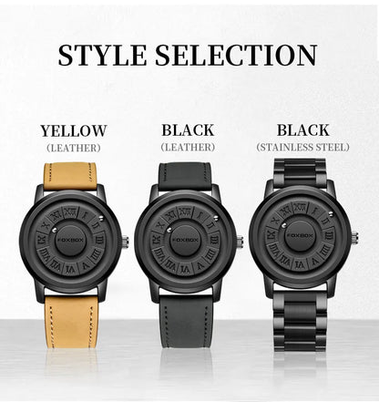 Relojes FOXBOX para hombre, marca de lujo, de cuero, resistente al agua, reloj de pulsera de cuarzo con puntero de desplazamiento y fuerza magnética.