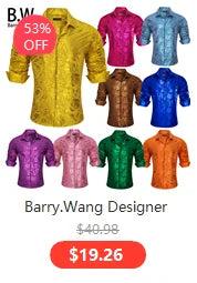 Camisas de seda de diseño para hombre en azul, dorado, verde, rojo, blanco y negro. Estampado cachemir bordado. Corte ajustado. Blusas casuales de manga larga.