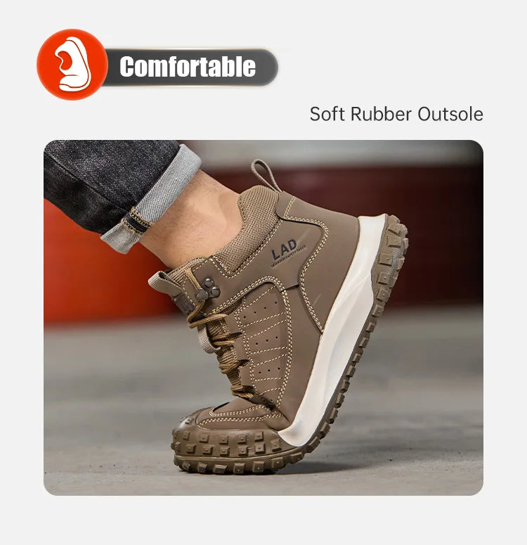 Zapatos de seguridad para hombre, de caña alta, cómodos, con suela blanda, antiimpactos y resistentes a perforaciones, botas de trabajo para obras de construcción.