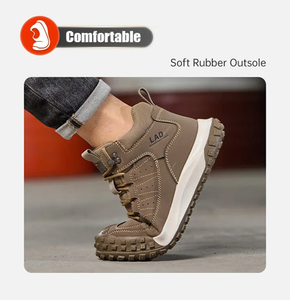 Zapatos de seguridad para hombre, de caña alta, cómodos, con suela blanda, antiimpactos y resistentes a perforaciones, botas de trabajo para obras de construcción.