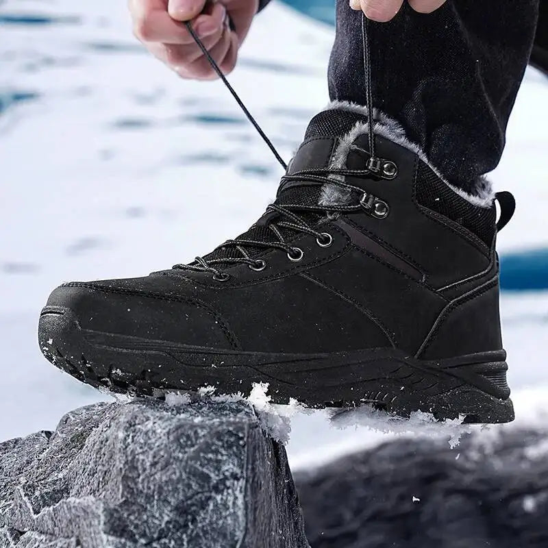 Botas de nieve para hombre, informales, de invierno, con plataforma, antideslizantes, cálidas, de piel, para combate, senderismo, motociclismo, exteriores