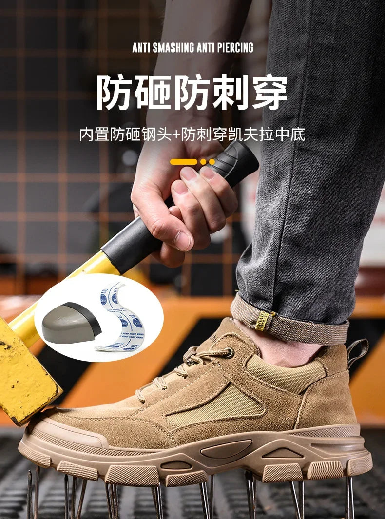 Calzado de seguridad laboral para hombre: transpirable, apto para todas las estaciones, resistente a impactos y perforaciones, y con protección contra el desgaste.