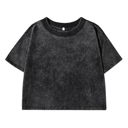 Camiseta lavada ajustada y lisa, moda femenina, algodón suave, ropa de calle, informal, deportiva, de manga corta, estilo retro, para mujer