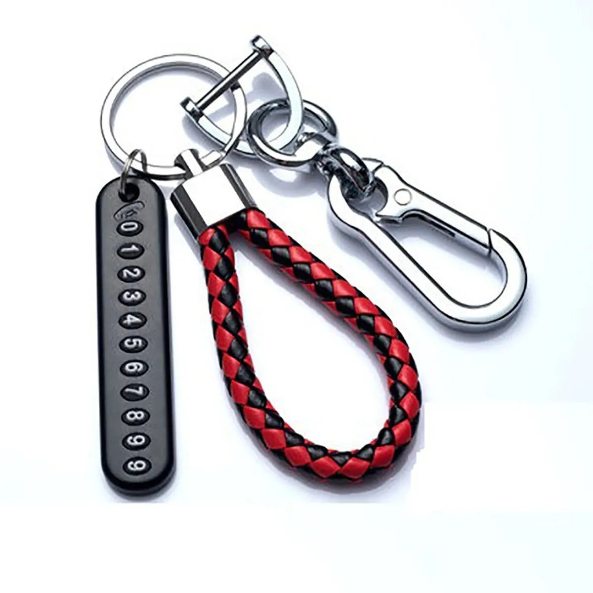 Llavero con colgante de placa de número de teléfono móvil DIY para hombre, estilo punk, cuerda de cuero tejida simple, antipérdida, accesorio para llavero de coche.