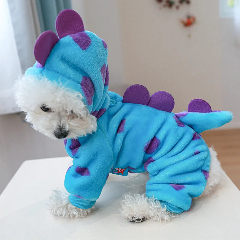 Ropa de forro polar súper suave para mascotas, para otoño e invierno, cálida y de felpa, para perros de cuatro patas, con diseño de dinosaurio, unicornio y gato.