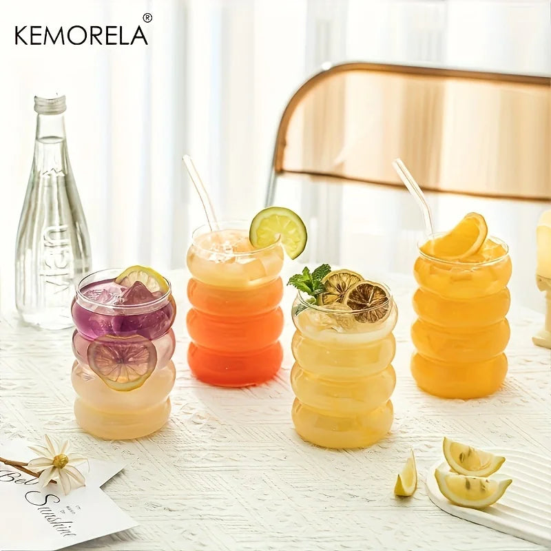 6 piezas de taza de vidrio con forma de onda, botella de agua, resistente al calor, para cerveza, té, café, jugo, leche, cafetería, regalo para el hogar