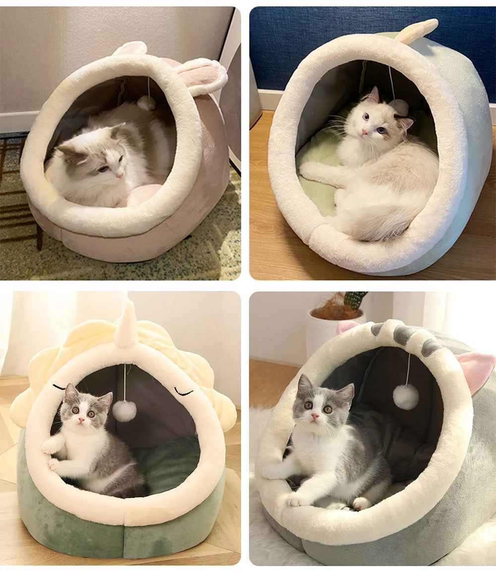 Cama para gatos de sueño profundo con dibujos animados, plegable, extraíble y lavable, para perros pequeños, bolsa tipo cueva