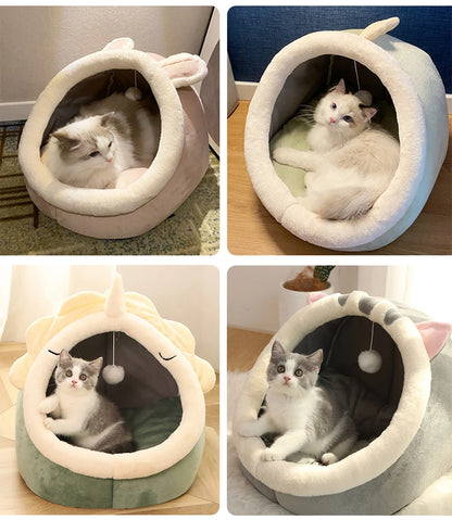 Cama para gatos de sueño profundo con dibujos animados, plegable, extraíble y lavable, para perros pequeños, bolsa tipo cueva