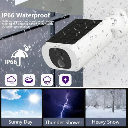 Cámara solar inalámbrica Tuya de 5 MP con wifi, alimentada por batería, para exteriores, 2K, IP66, con sensor PIR, para videovigilancia y seguridad tipo bala.