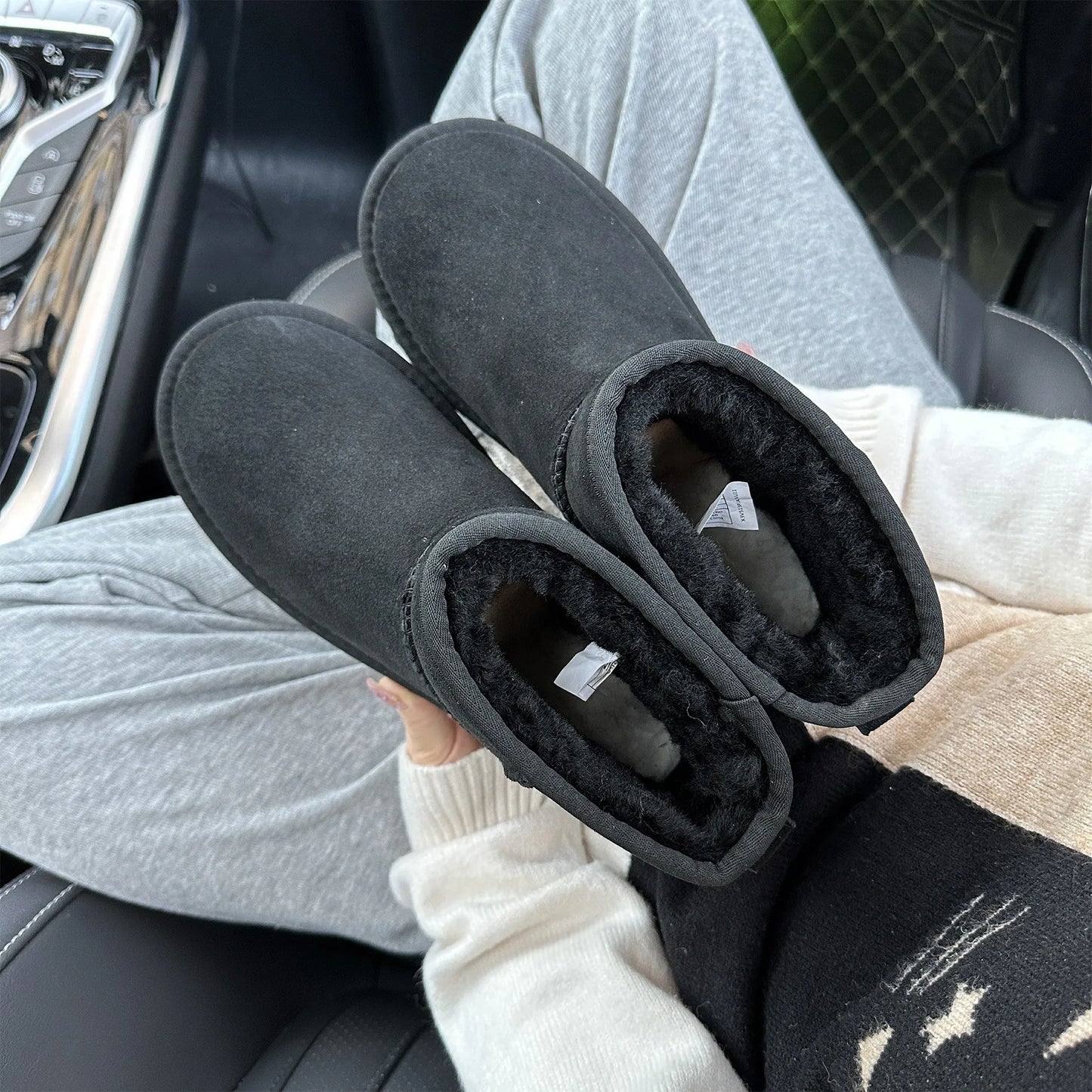 Botas de nieve integradas de piel de oveja y lana para hombres y mujeres, cuero auténtico y piel, botas de invierno gruesas y cálidas para mujer.