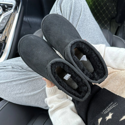 Botas de nieve integradas de piel de oveja y lana para hombres y mujeres, cuero auténtico y piel, botas de invierno gruesas y cálidas para mujer.