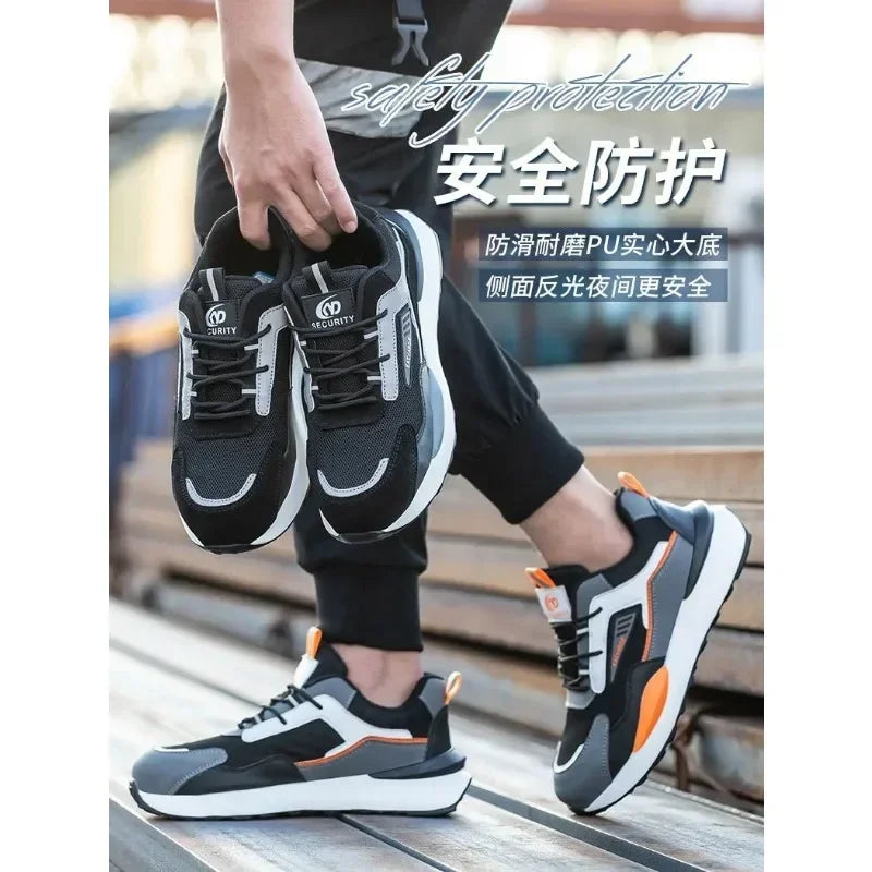 Zapatos de trabajo para hombre nuevos, con punta de acero, antigolpes y antipuñalamientos, transpirables y antideslizantes.