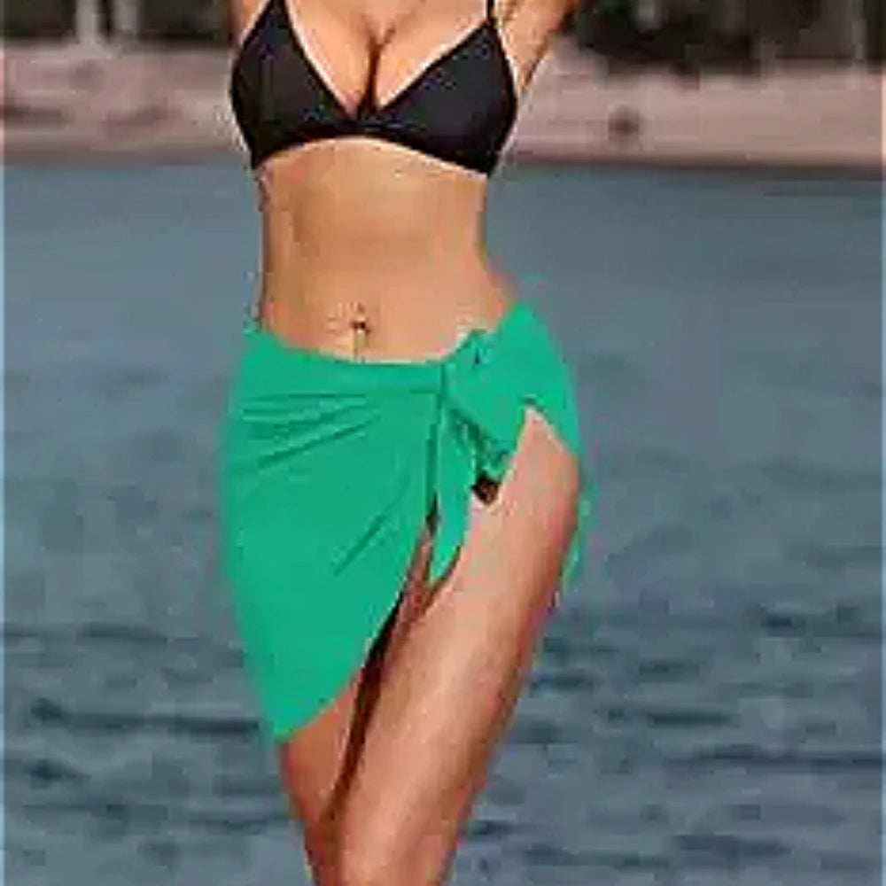 Traje de baño pareo corto de verano de gran tamaño de 50 x 180 cm, liso, para playa, bikini, falda de gasa transparente, bufanda, para playa
