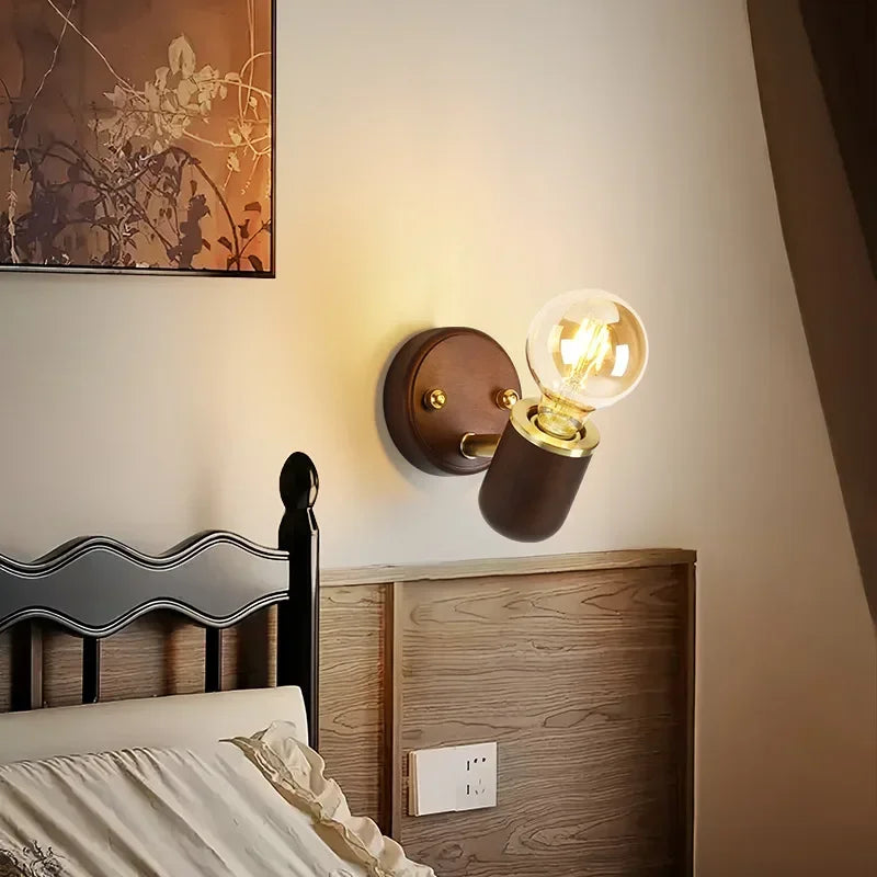 Iluminación LED para comedor, lámpara de pared sencilla de madera maciza con interruptor, lámpara de pared para mesita de noche, sala de estar, balcón, pasillo, cafetería
