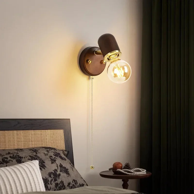 Iluminación LED para comedor, lámpara de pared sencilla de madera maciza con interruptor, lámpara de pared para mesita de noche, sala de estar, balcón, pasillo, cafetería