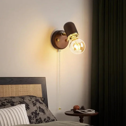 Iluminación LED para comedor, lámpara de pared sencilla de madera maciza con interruptor, lámpara de pared para mesita de noche, sala de estar, balcón, pasillo, cafetería