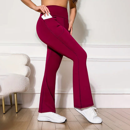 Pantalones de yoga de corte bota para mujer, pantalones de yoga de cintura alta con bolsillos para mujer, pantalones de trabajo de corte bota, pantalones deportivos.