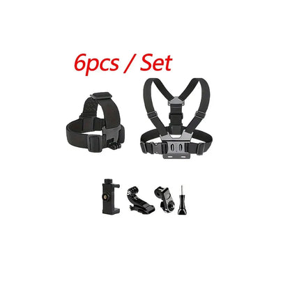 Kit de cámara de acción todo en uno de 6 piezas con correa para la cabeza y correa para el pecho, ajustable para GoPro, teléfono, Osmo, estabilidad mejorada y versatilidad.