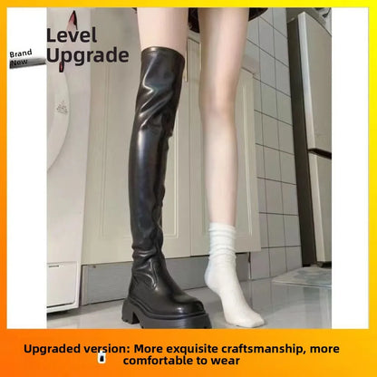 Botas hasta la rodilla para mujer, otoño invierno 2024, nuevas botas largas de talla pequeña, botas universitarias largas elásticas, botas cuadradas de tacón...