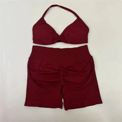 Women's Electric Blue Blossom High Stretch Top Sports Bra Shorts Set Comfortable Gym Workout Yoga Active Wear Impact Outfit