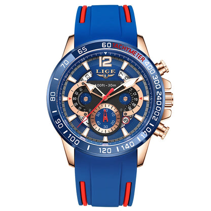 Reloj LIGE original para hombre, deportivo, de negocios, multifuncional, con calendario y código de tiempo, correa de silicona, reloj de cuarzo de marca de lujo para hombre