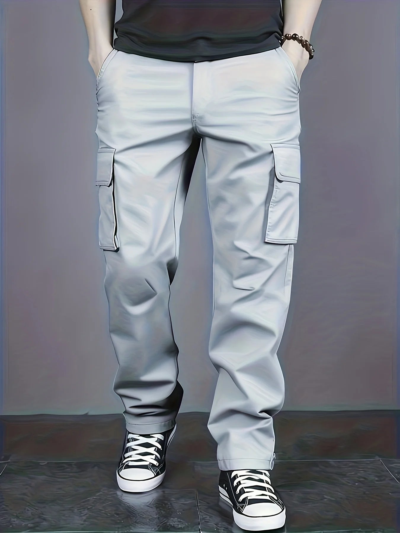 Pantalones de trabajo informales para hombre, con múltiples bolsillos, corte holgado y cintura ajustable con cordón, ideales para senderismo, pesca y actividades al aire libre.